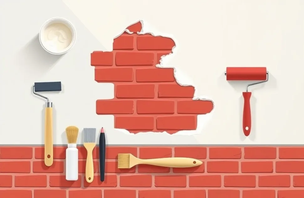 Outils de peinture disposés dans l'ordre des étapes du chantier