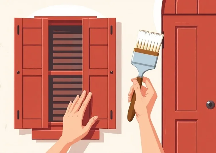 Mise en peinture au pinceau de volets et d'encadrements en bois