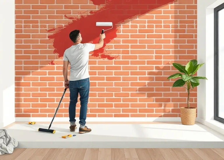 Peintre appliquant la peinture au rouleau sur un mur de salon